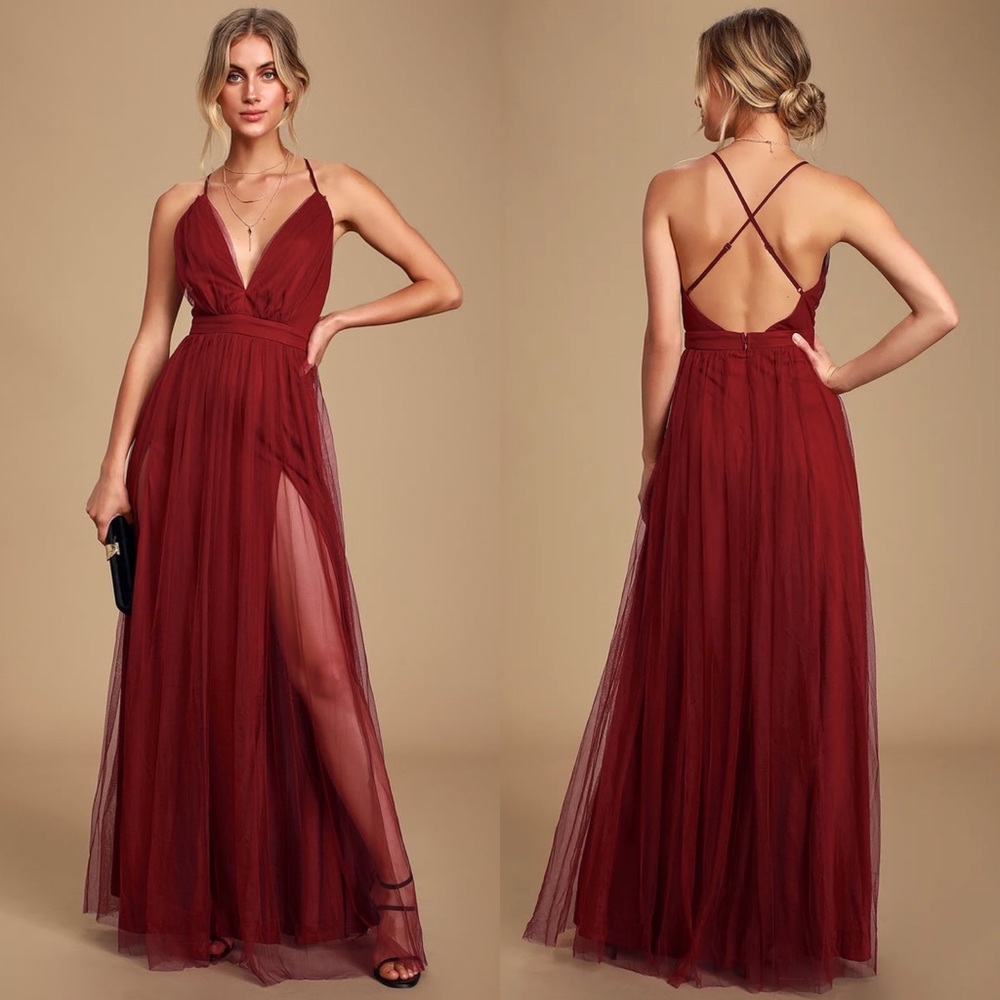 NEW Lulus Rare Beauty Burgundy Backless Maxi Dress Size XS